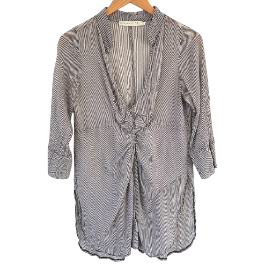 Martino Midali Italy Semi-Sheer Dark Brown And White Stripe Shirt, Size 44